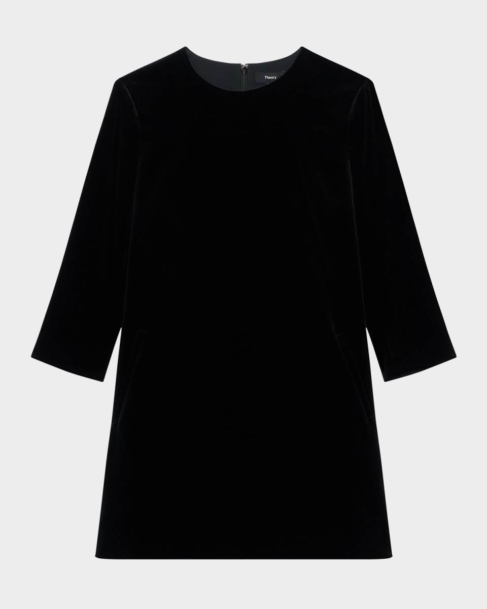 Velvet Quarter-Sleeve Mini Dress
